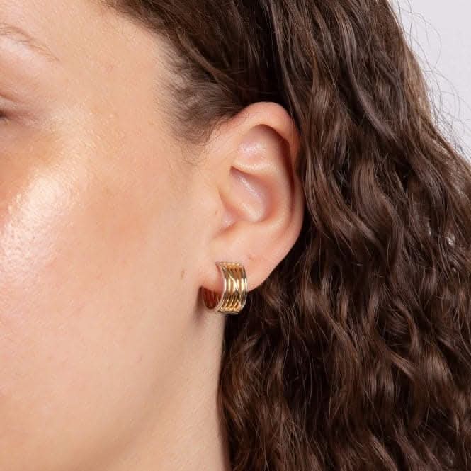 Fiorelli Silver Design Rounded Rectangle Gold Hoop Earrings E6221