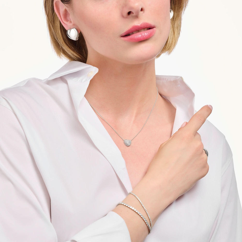 Glam & Soul Sterling Silver Love & Hearts White Pavé Necklace KE2277-051-14