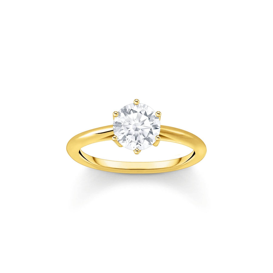 Essentials Sterling Silver Sparkling Gold Plated White Zirconia Ring TR2474-414-14