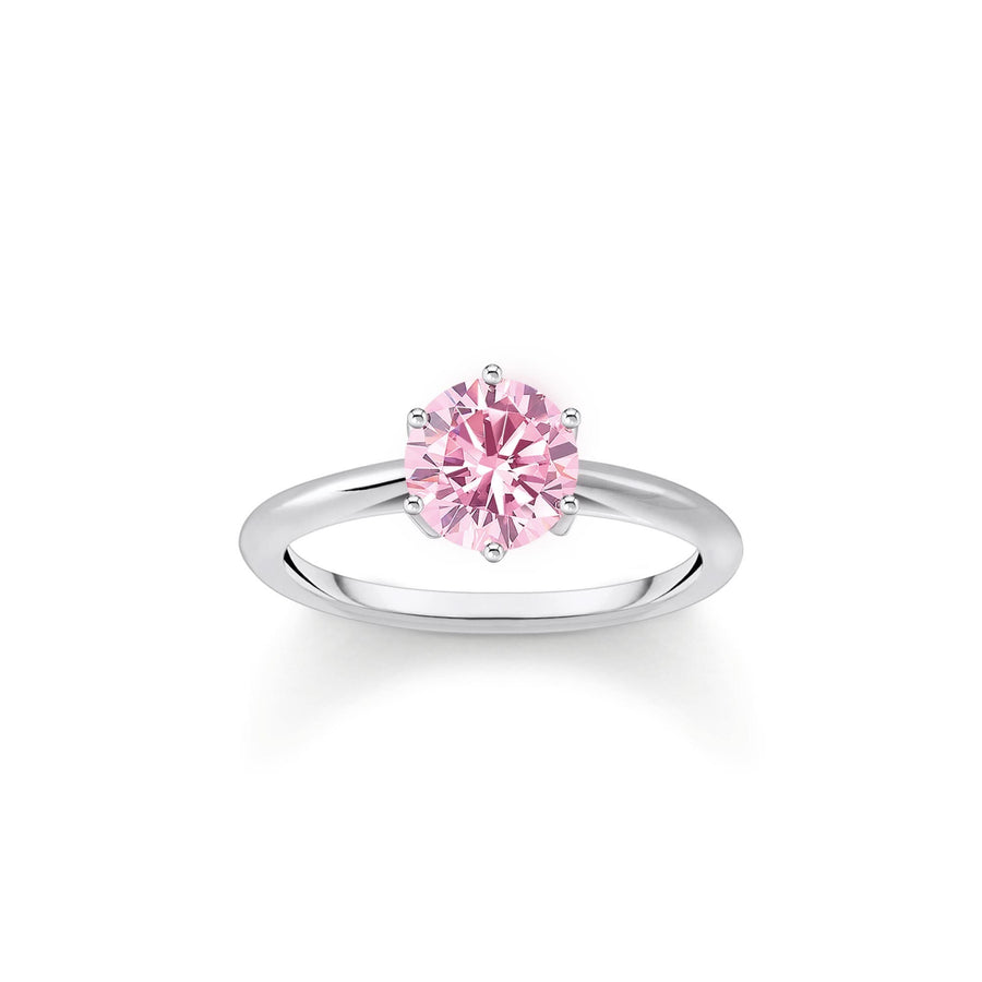 Essentials Sterling Silver Sparkling Pink Zirconia Ring TR2474-051-9