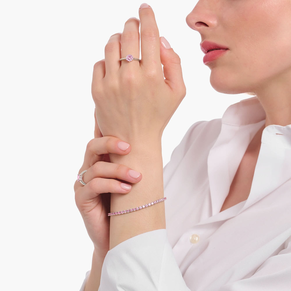 Essentials Sterling Silver Sparkling Pink Zirconia Ring TR2474-051-9