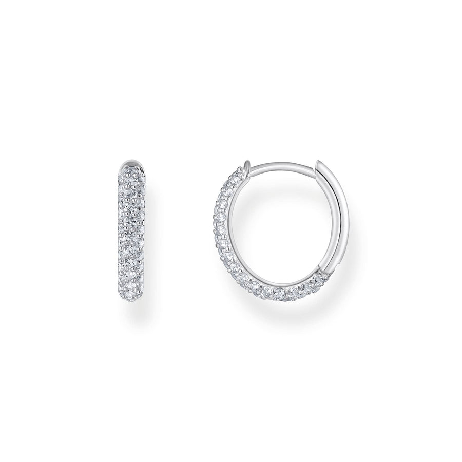 Essentials Sterling Silver Sparkling White Zirconia Pavé Hoop Earrings CR730-051-14