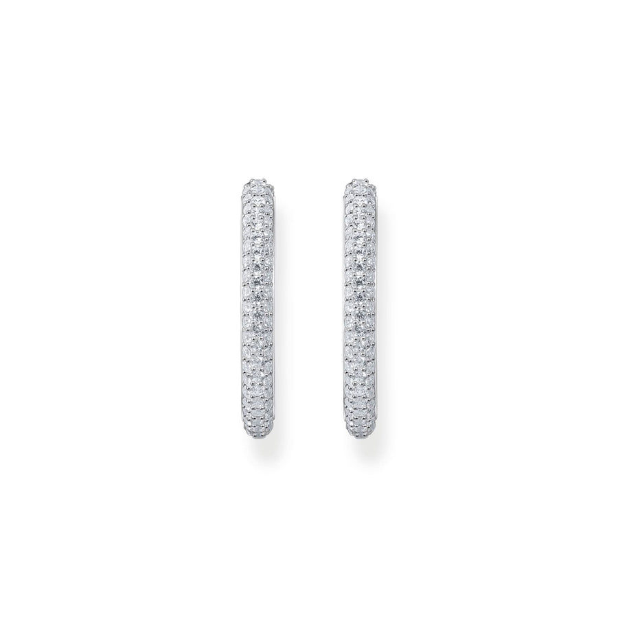 Essentials Sterling Silver Sparkling White Zirconia Pavé Large Hoop Earrings CR732-051-14