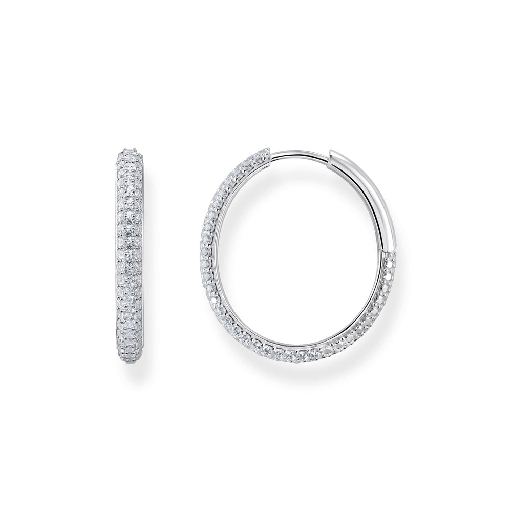 Essentials Sterling Silver Sparkling White Zirconia Pavé Large Hoop Earrings CR732-051-14