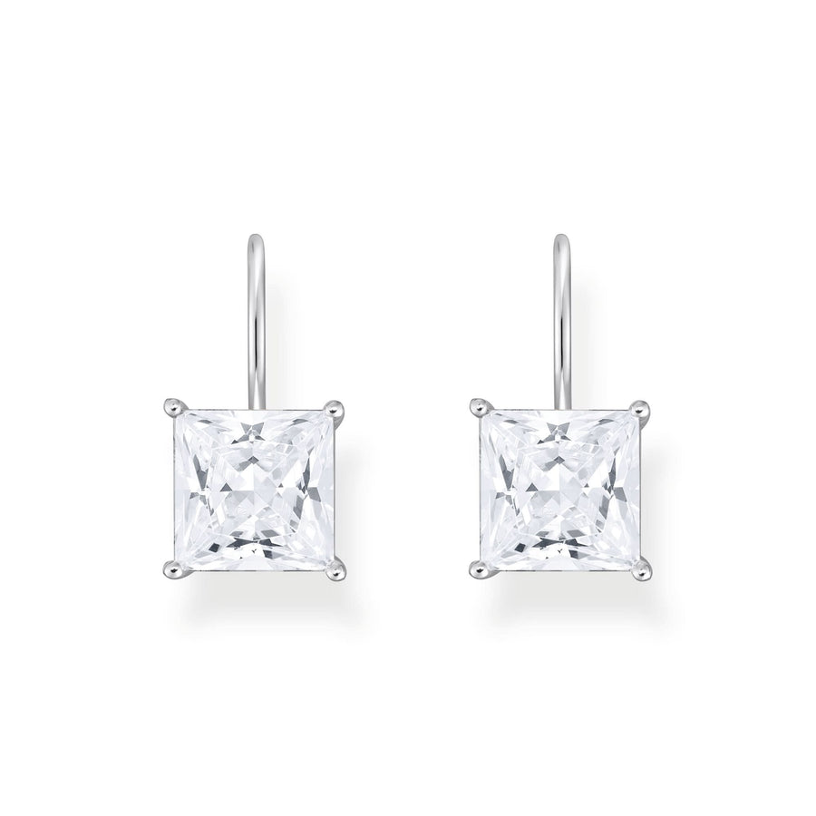 Essentials Sterling Silver Sparkling White Square Zirconia Earrings H2289-051-14