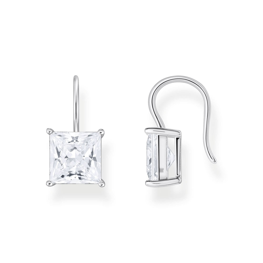 Essentials Sterling Silver Sparkling White Square Zirconia Earrings H2289-051-14