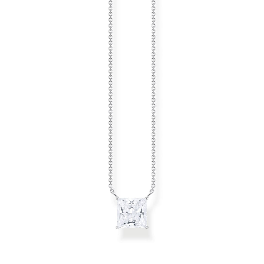 Essentials Sterling Silver Sparkling White Square Zirconia Necklace KE2212-051-14