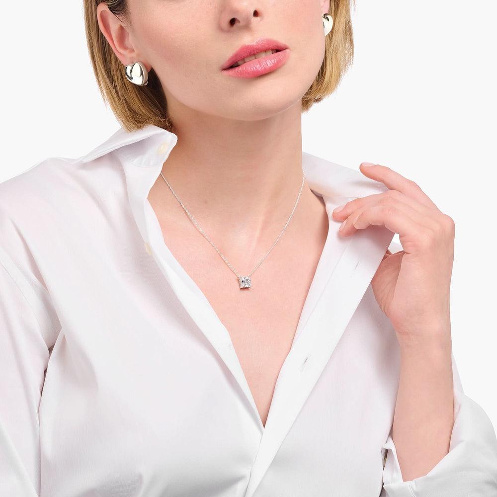 Essentials Sterling Silver Sparkling White Square Zirconia Necklace KE2212-051-14