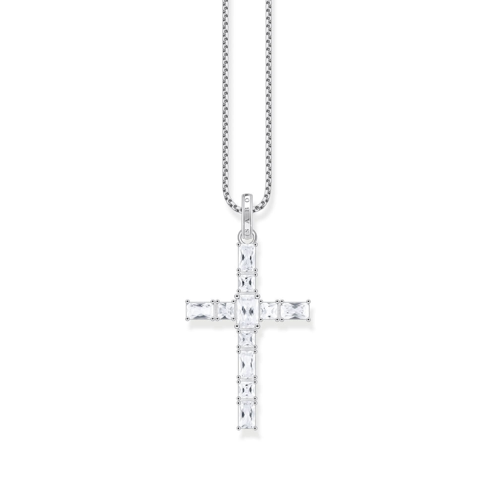 Essentials Sterling Silver Sparkling White Cross pendant PE939-051-14