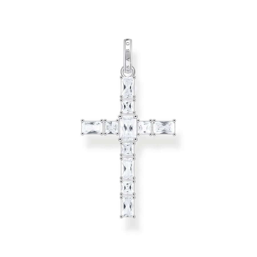 Essentials Sterling Silver Sparkling White Cross pendant PE939-051-14