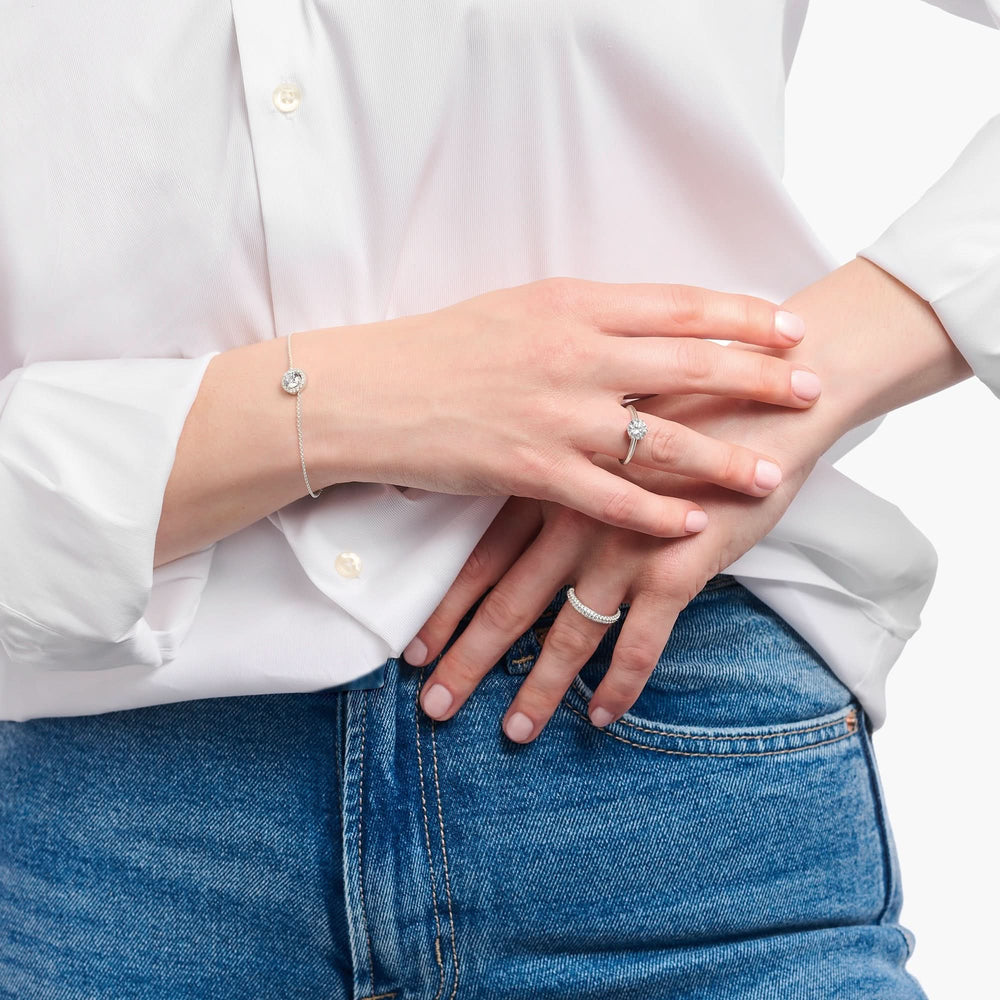 Essentials Sterling Silver Sparkling White Zirconia Ring TR2462-051-14