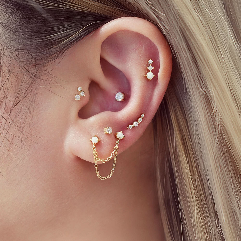 Gold Bezel Beaded Stone Stud Earrings E065-01G