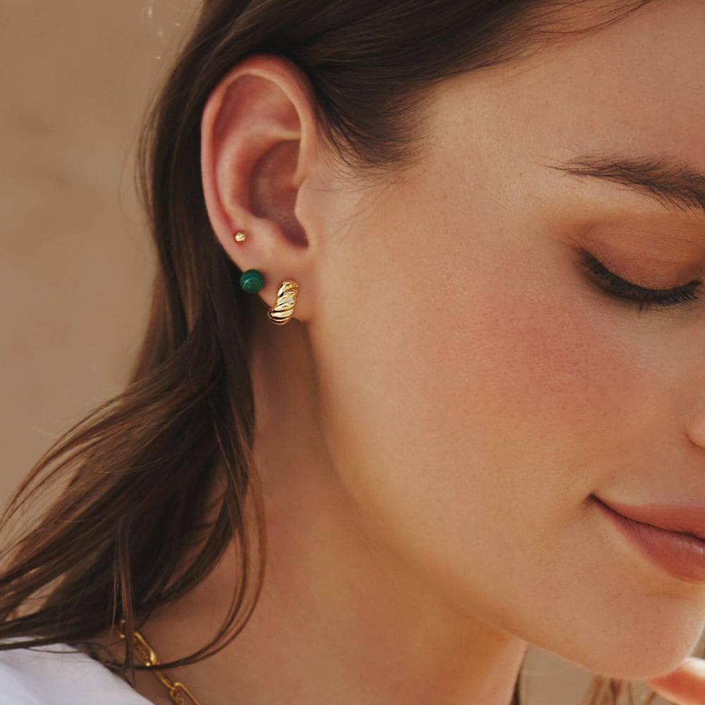 Gold Malachite Sphere Stud Earrings E063-02G