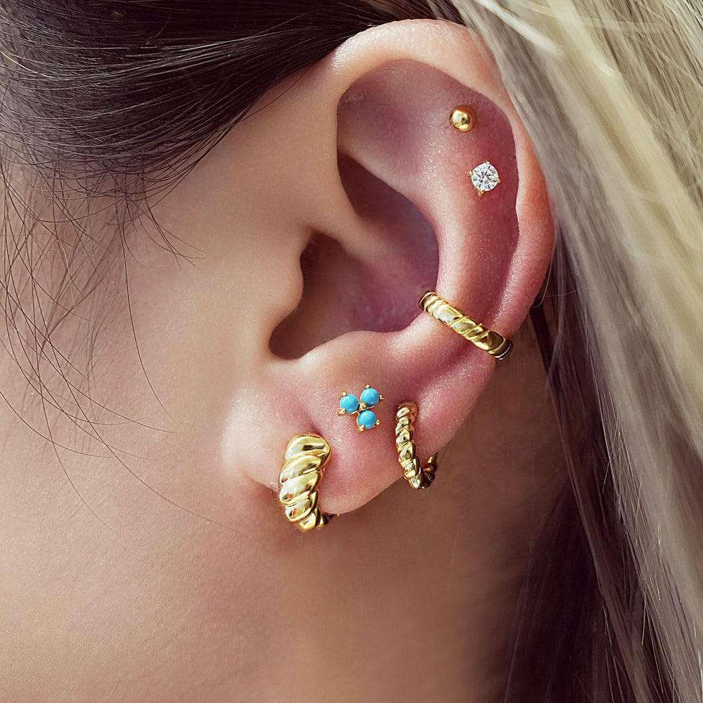 Gold Bold Texture Small Huggie Hoop Earrings E063-06G