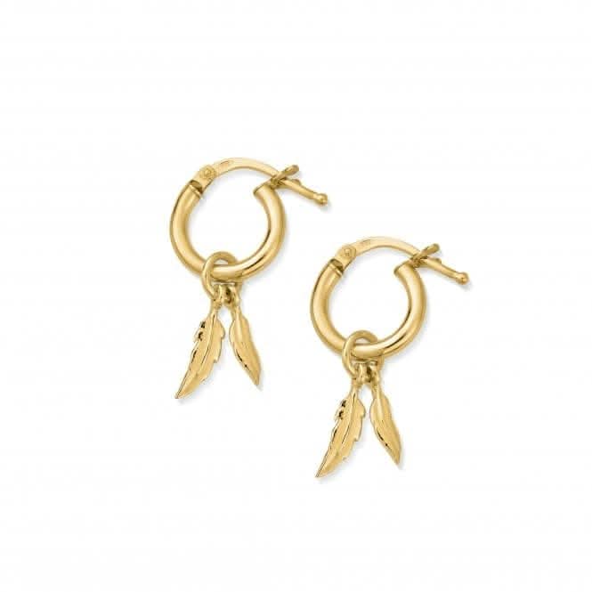 Gold Double Feather Small Hoop Earrings GEH1096