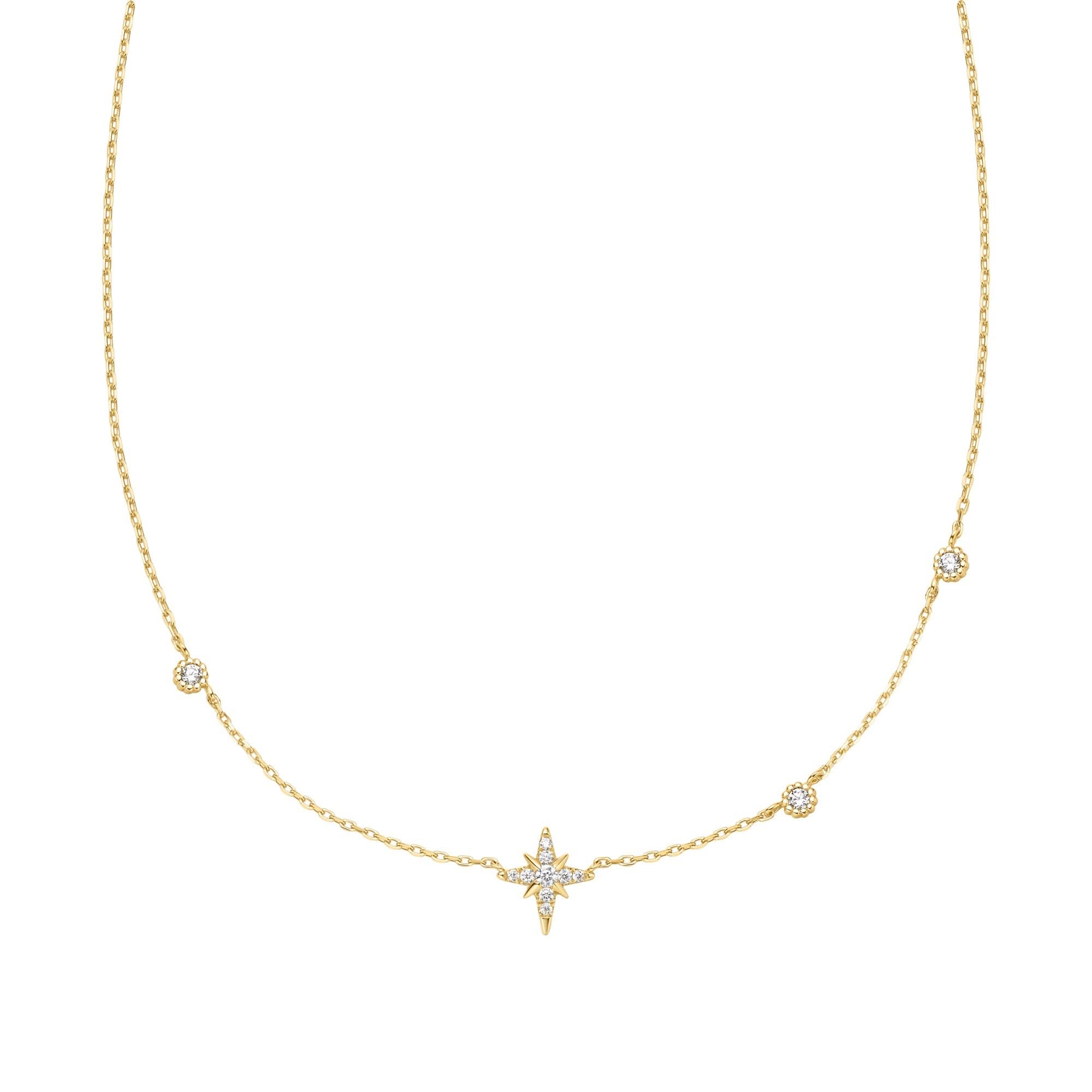 Gold Eight-Pointed Star Cubic Zirconia Station Necklace N065-02G ...