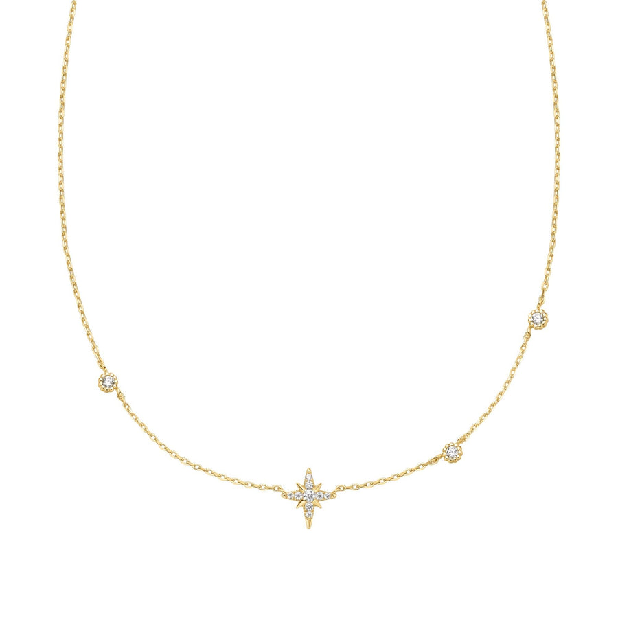 Gold Eight-Pointed Star Cubic Zirconia Station Necklace N065-02G