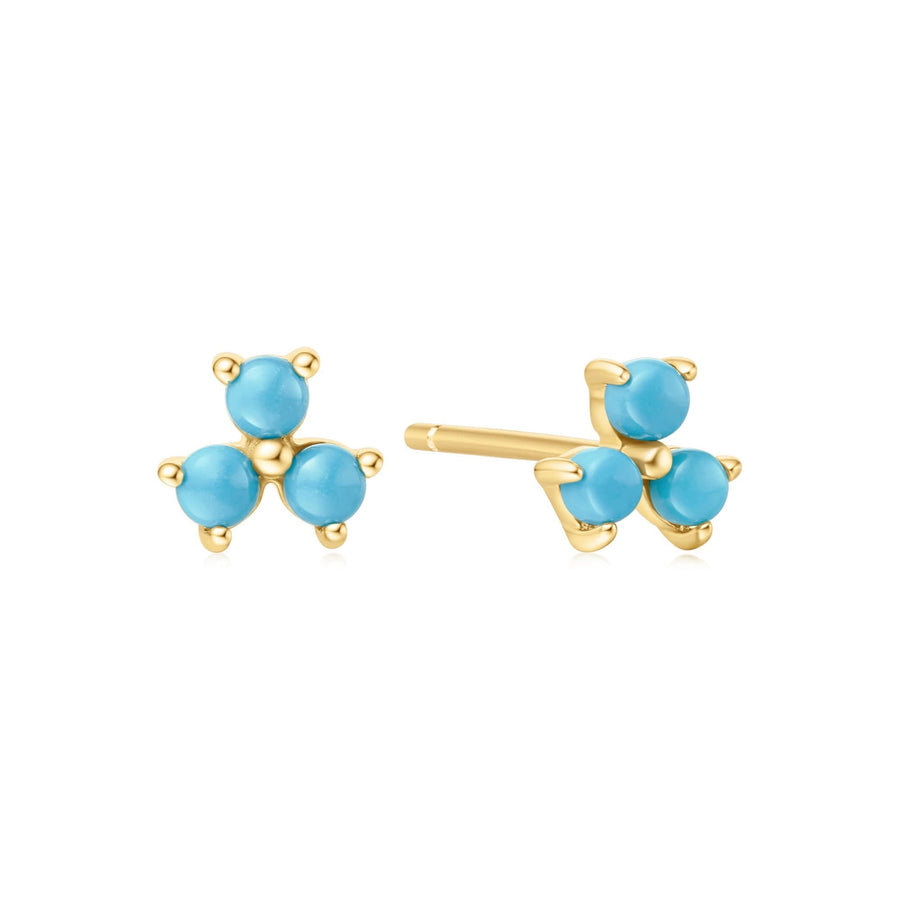 Gold Lab Created Turquoise Lotus Stud Earrings E063-04G