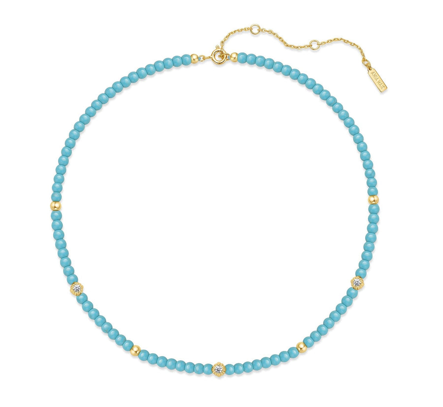 Gold Lab Created Turquoise Necklace N063-03G