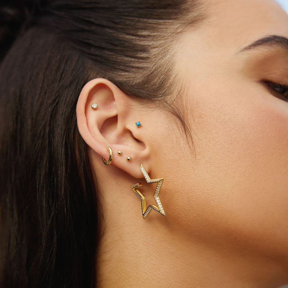 Gold Large Star-Shaped Pavé Hoop Earrings E064-09G