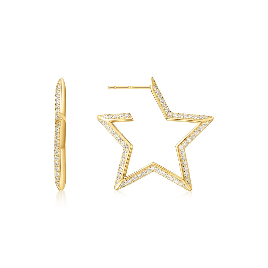 Gold Large Star-Shaped Pavé Hoop Earrings E064-09G