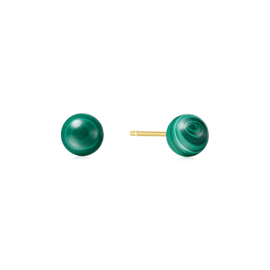 Gold Malachite Sphere Stud Earrings E063-02G