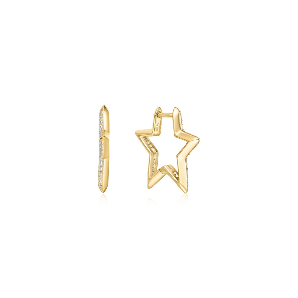 Gold Medium Star Pavé Hoop Earrings E064-05G
