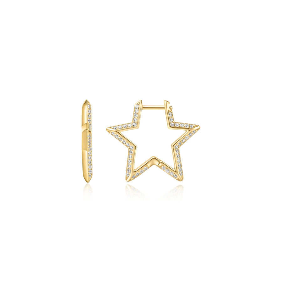 Gold Medium Star Pavé Hoop Earrings E064-05G