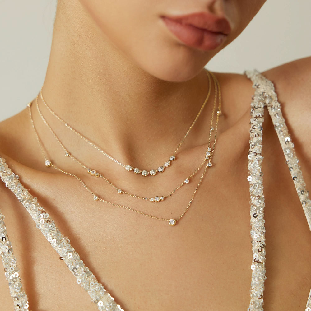 Gold Pavé Multi Beaded Chain Necklace N065-07G