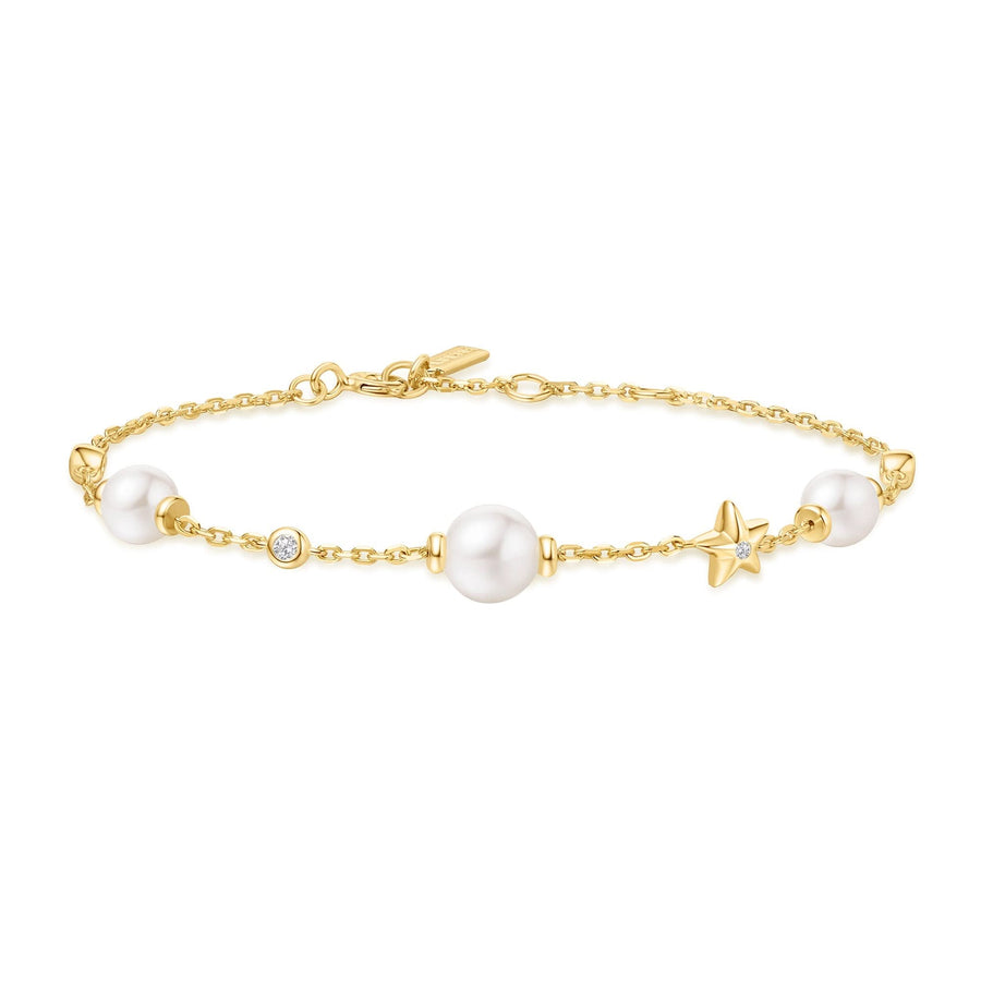 Gold Pearl and Star Station Bracelet B065-05G