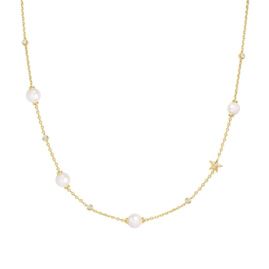 Gold Pearl and Star Station Necklace N065-09G