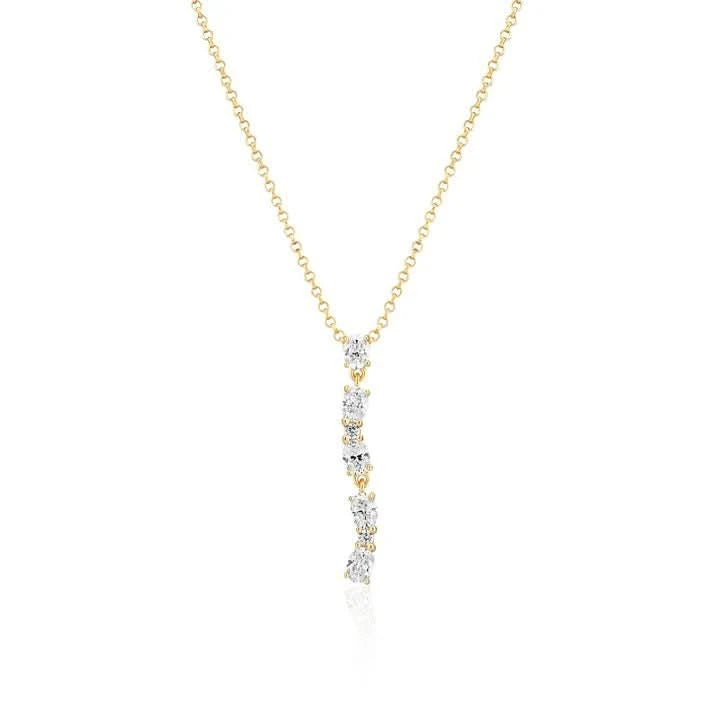 Gold Plated Ellera Ovale Lungo Necklace SJ-N2421-CZ-YG