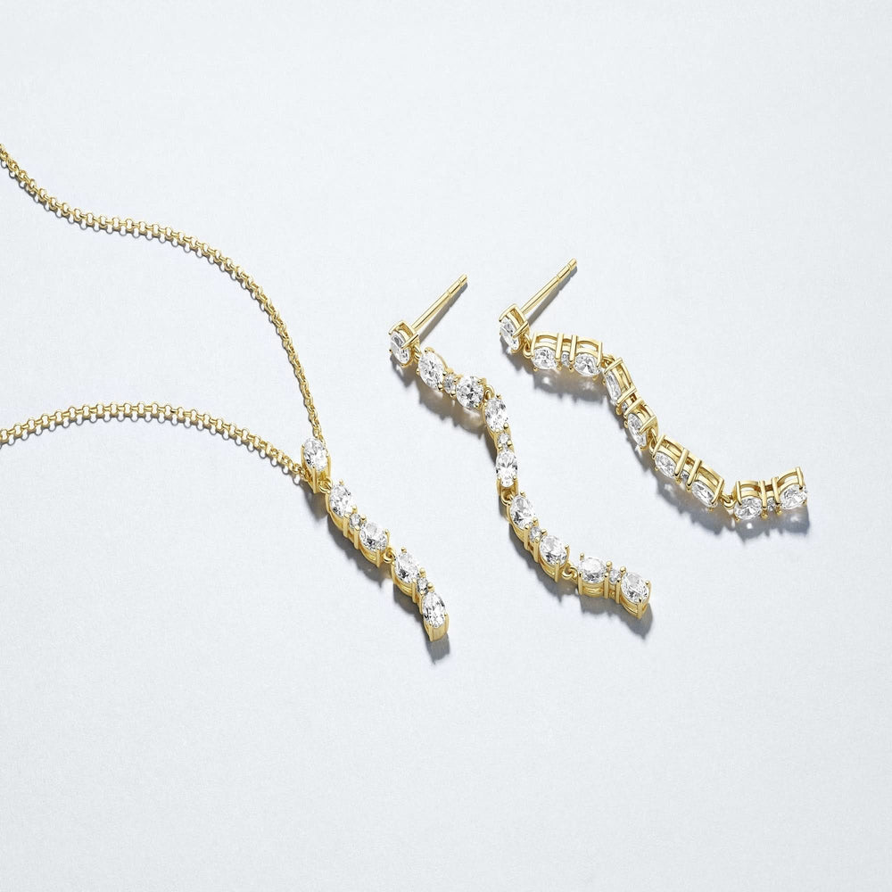 Gold Plated Ellera Ovale Lungo Necklace SJ-N2421-CZ-YG