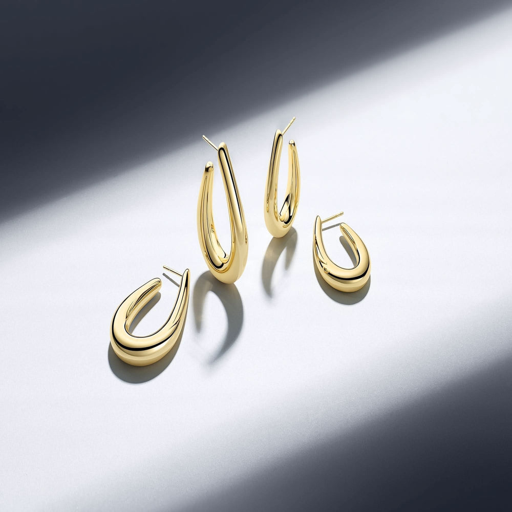 Gold Plated Goccia Pianura Medio Earrings SJ-E2484-YG