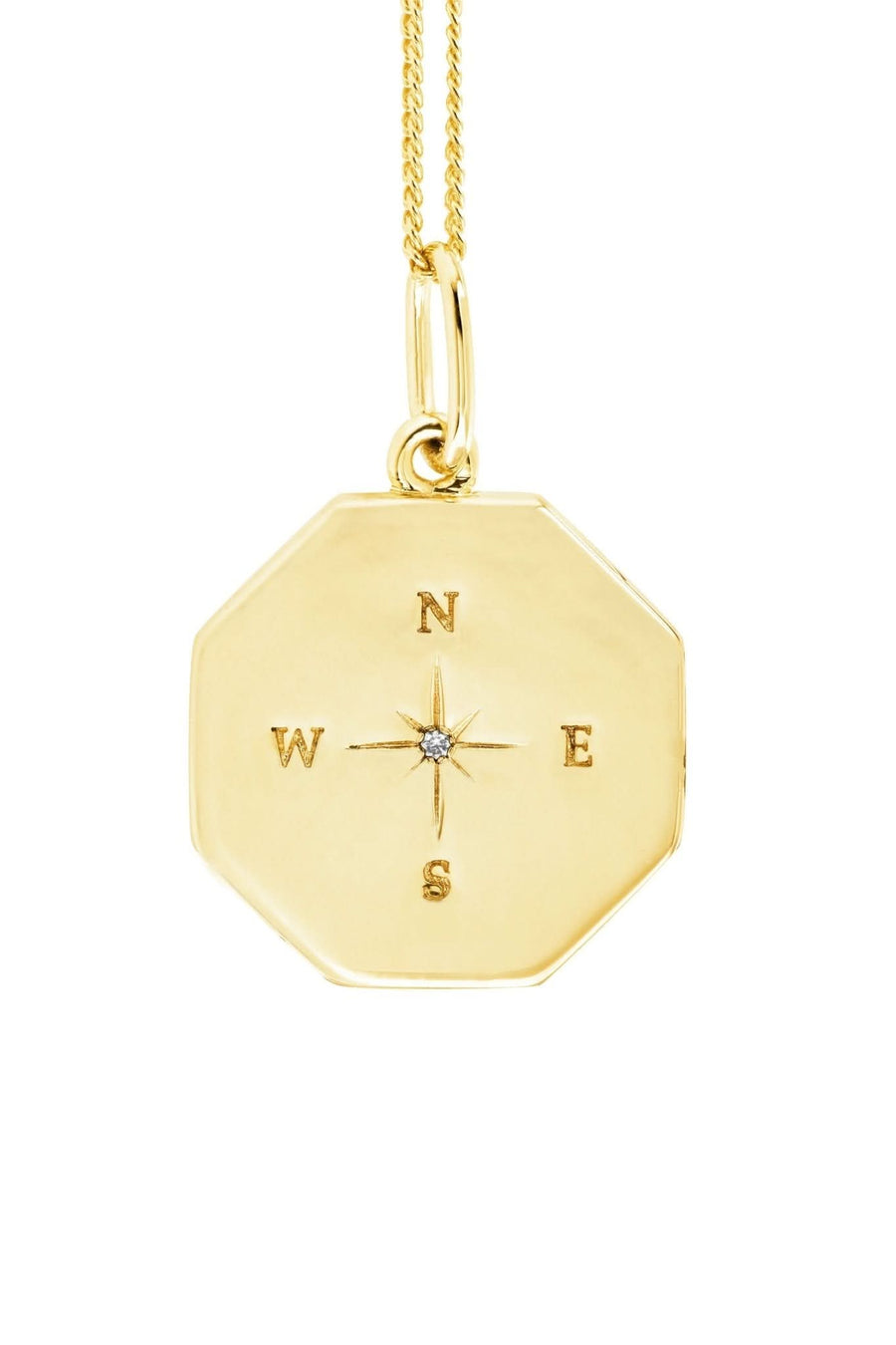 Gold Plated Sterling Silver Gold Plated Compass Ocatagon Pendant Necklace