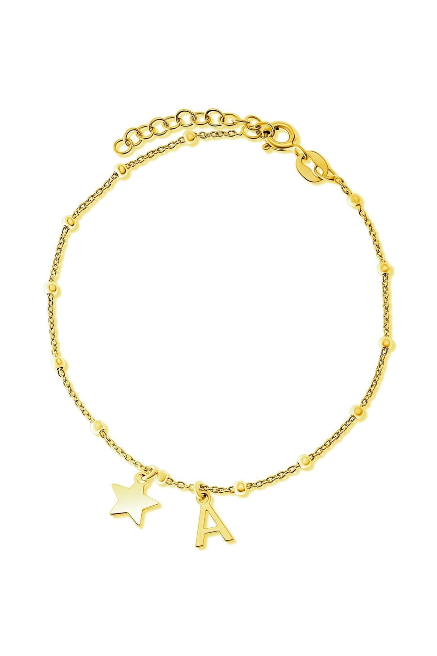 Gold Plated Sterling Silver Initial Star Charm Bracelet