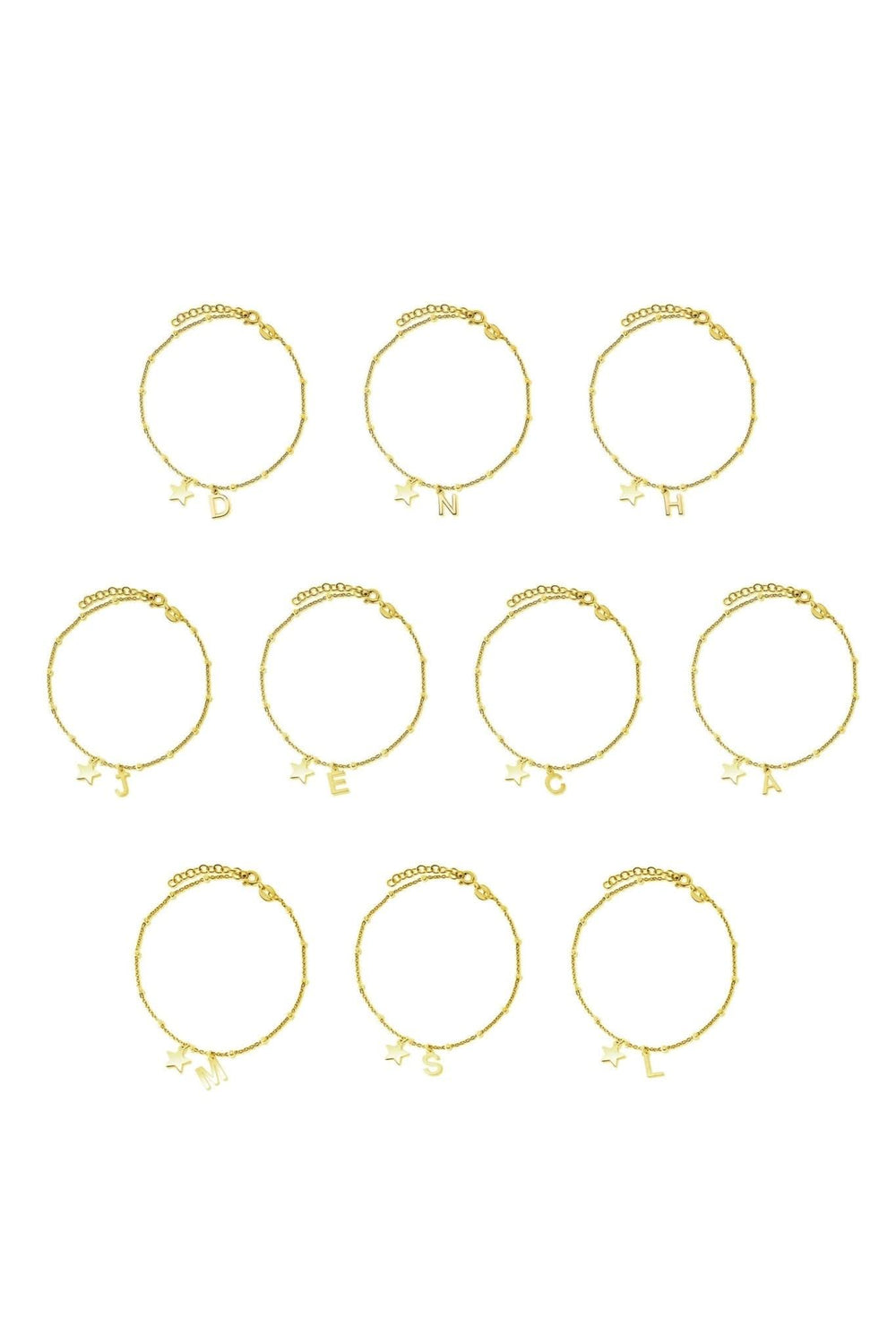 Gold Plated Sterling Silver Initial Star Charm Bracelet