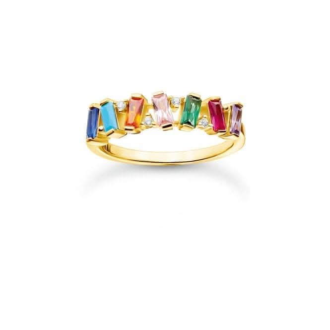 Gold Plated Zirconia Multicoloured Stones Ring TR2346-488-7