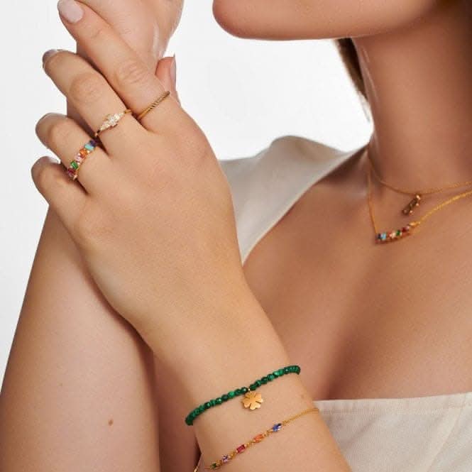 Gold Plated Zirconia Multicoloured Stones Ring TR2346-488-7