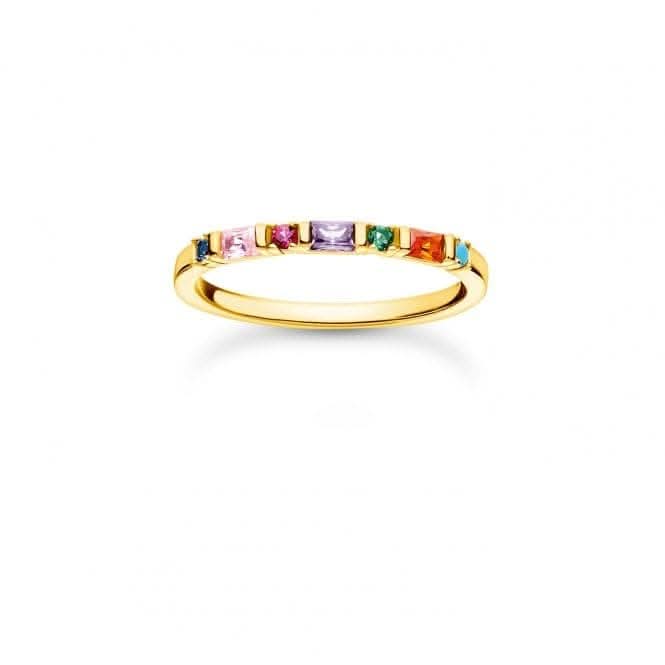 Gold Plated Zirconia Multicoloured Stones Ring TR2348-488-7