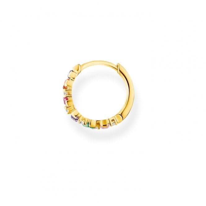 Gold Plated Zirconia Multicoloured Stones Single Hoop Earring CR665-488-7