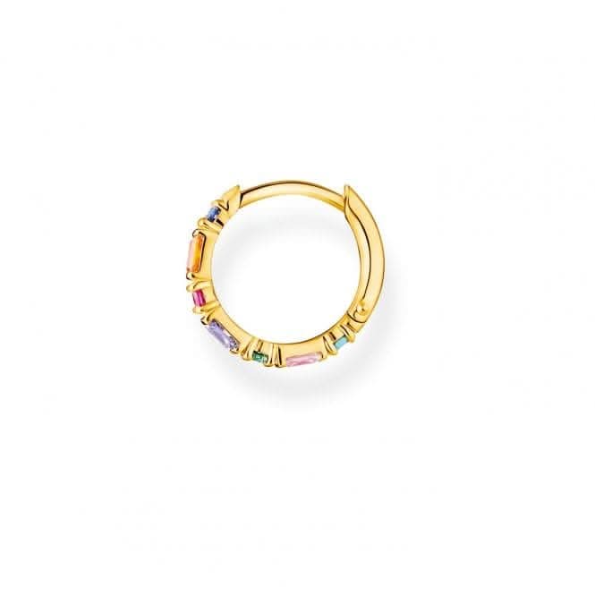 Gold Plated Zirconia Multicoloured Stones Single Hoop Earring CR666-488-7