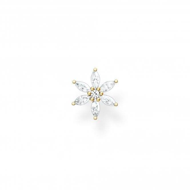 Gold Plated Zirconia White Flower Single Ear Stud H2196-414-14