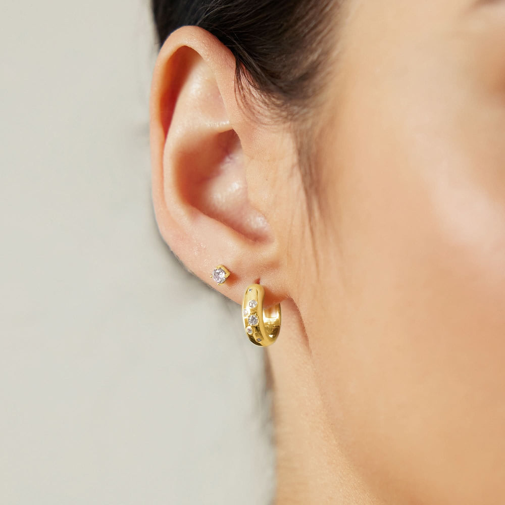 Gold Small Chubby Sparkling Huggie Hoop Earrings E065-04G