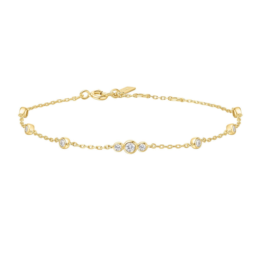 Gold Sparkling Bezel Cubic Zirconia Station Bracelet B065-03G