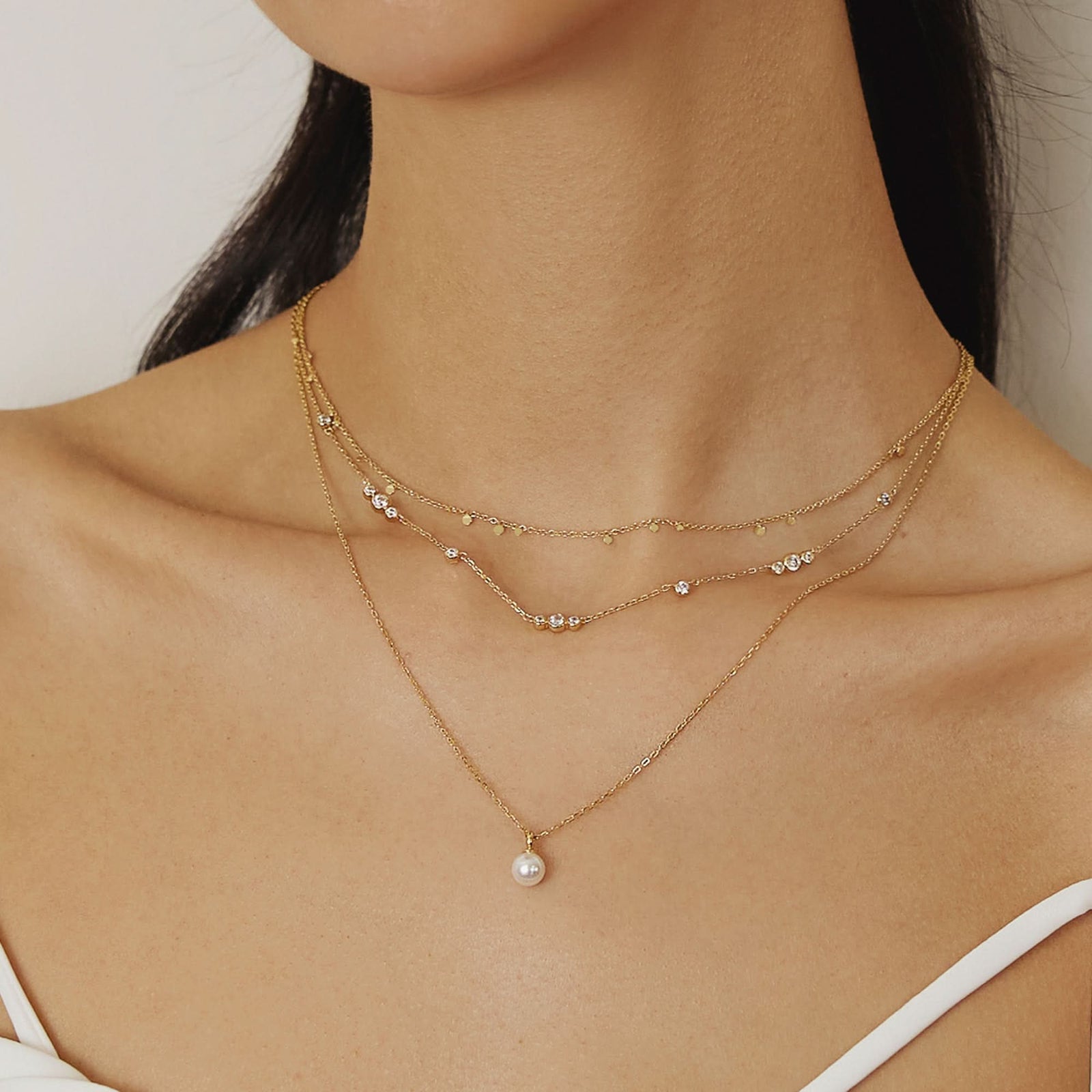 Gold Sparkling Bezel Cubic Zirconia Station Necklace N065 - 04GAnia HaieN065 - 04G