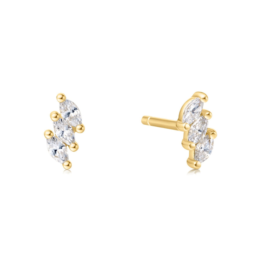 Gold Triple Marquise Stud Earrings E063-01G
