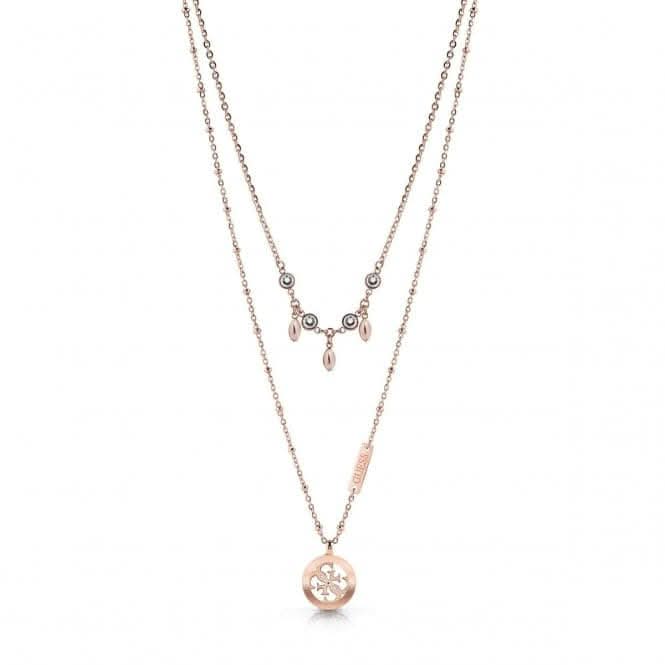 Guess Double Chain Crystal Rose Encrusted Charm Necklace UBN78020Guess JewelleryUBN78020