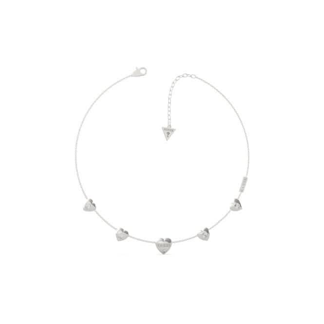 Guess Is For Lovers 16-18'' Multi Heart Chain Silver Necklace UBN70028