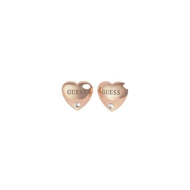 Guess Is For Lovers Bold Heart Rose Gold Stud Earrings UBE70106